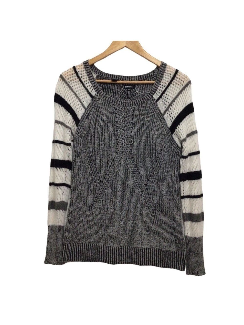 BUFFALO Bitton knit crochet sweater wool & angora blend grey white black small